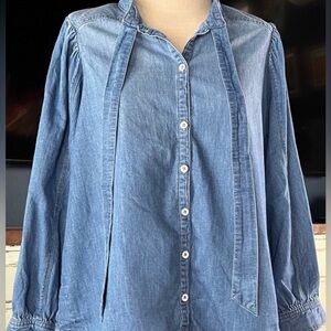 Anthropologie Pilcro Tie Bow Front Denim Shirt XL